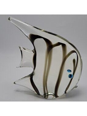 Handcrafted Murano Art Glass Fish Figurine With Stripes Exquisite Decor Piece